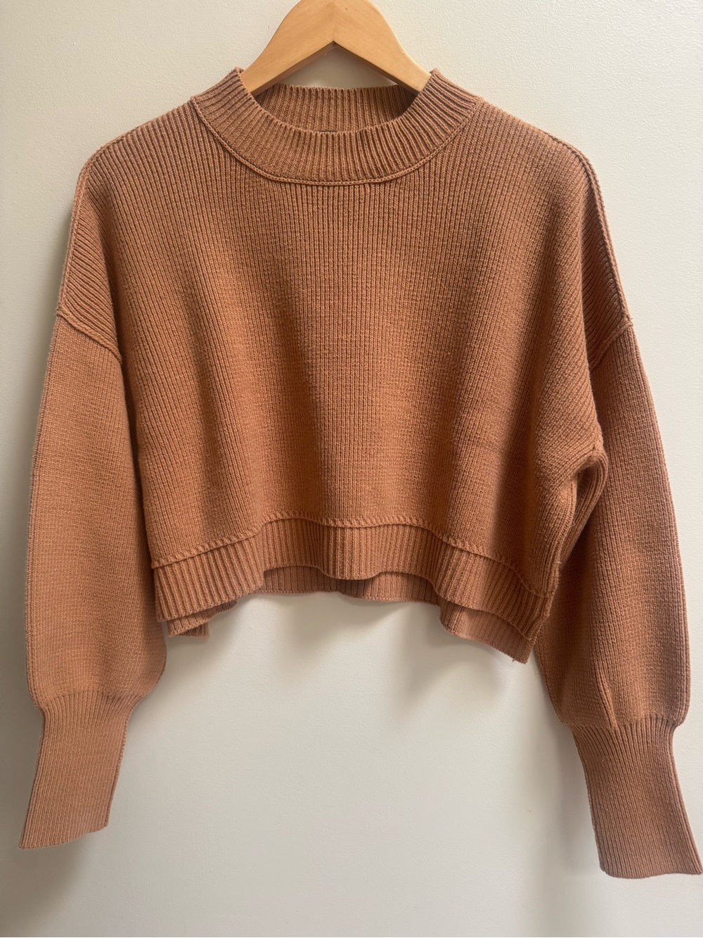 Free People Cropped Crewneck Sweater in Rusty Tan XS